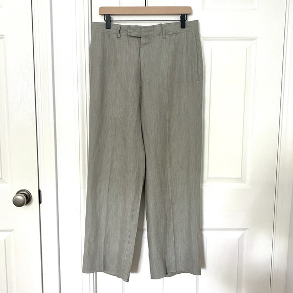 Vintage Hermes High Waisted Relaxed Striped 100% Linen Pants Women's Size 42 - Picture 2 of 16